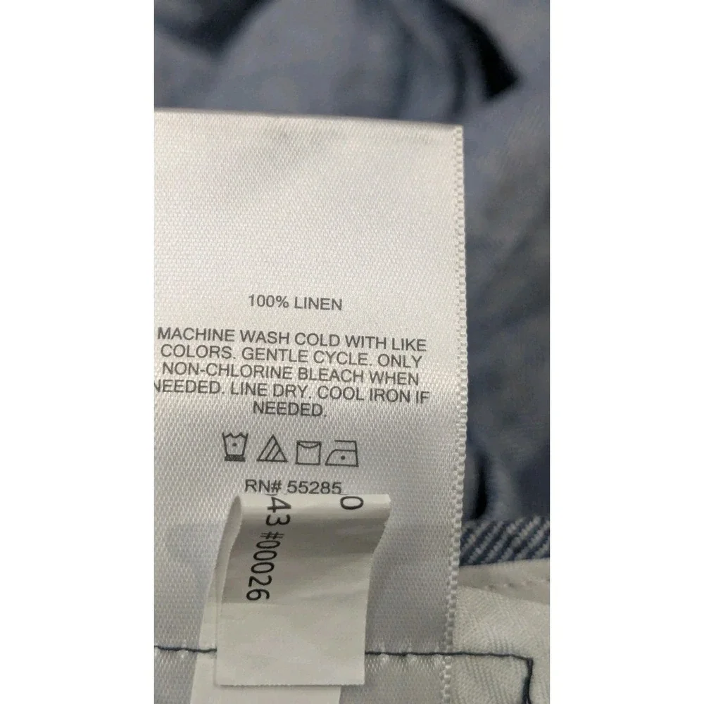 Express 100% Linen Chambray Herringbone Blue Pants Pleated Summer Mens 30x26